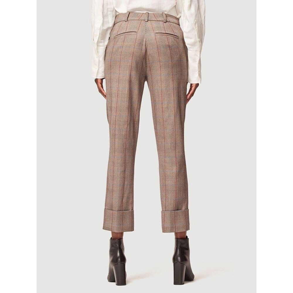 Frame Cuffed Plaid Trouser Pant in Brown Multi Size 10